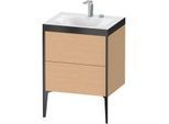 Duravit XViu Waschtisch-Unterschrank XV4709EB212P 60x48cm, 2 Auszüge, 2 Hahnlöcher, schwarz matt, Rahmen P, eiche gebürstet