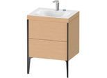 Duravit XViu Waschtisch-Unterschrank XV4709EB212C 60x48cm, 2 Auszüge, 2 Hahnlöcher, schwarz matt, Rahmen C, eiche gebürstet