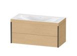 Duravit XViu Waschtisch-Unterschrank XV4616NB230C 100x48cm, 2 Schubkästen, ohne Hahnloch, schwarz matt, Rahmen C, Eiche natur