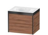 Duravit XViu Waschtisch-Unterschrank XV4614NB279P 60x48cm, 2 Schubkästen, ohne Hahnloch, schwarz matt, Rahmen P, nussbaum natur