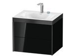 Duravit XViu Waschtisch-Unterschrank XV4614EB240P 60x48cm, 2 Schubkästen, 2 Hahnlöcher, schwarz matt, Rahmen P, schwarz hochglanz
