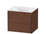 Duravit XViu Waschtisch-Unterschrank XV4614NB213C 60x48cm, 2 Schubkästen, ohne Hahnloch, schwarz matt, Rahmen C, amerikanischer nussbaum