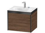 Duravit XViu Waschtisch-Unterschrank XV4614EB221P 60x48cm, 2 Schubkästen, 2 Hahnlöcher, schwarz matt, Rahmen P, nussbaum dunkel