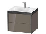 Duravit XViu Waschtisch-Unterschrank XV4614EB289P 60x48cm, 2 Schubkästen, 2 Hahnlöcher, schwarz matt, Rahmen P, flannel grey hochglanz