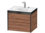 Duravit XViu Waschtisch-Unterschrank XV4614EB279P 60x48cm, 2 Schubkästen, 2 Hahnlöcher, schwarz matt, Rahmen P, nussbaum natur