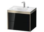 Duravit XViu Waschtisch-Unterschrank XV4614EB140P 60x48cm, 2 Schubkästen, 2 Hahnlöcher, champagner matt, Rahmen P, schwarz hochglanz