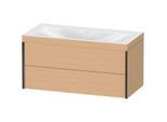 Duravit XViu Waschtisch-Unterschrank XV4616NB212C 100x48cm, 2 Schubkästen, ohne Hahnloch, schwarz matt, Rahmen C, eiche gebürstet