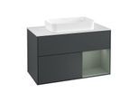 Villeroy und Boch Finion Waschtischunterschrank F251GMHG 100x60,3cm, Abdeckplatte white matt, Regal rechts Olive Matt Lacquer, Midnight Blue Matt Lacquer