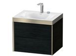 Duravit XViu Waschtisch-Unterschrank XV4614EB116P 60x48cm, 2 Schubkästen, 2 Hahnlöcher, champagner matt, Rahmen P, Eiche schwarz