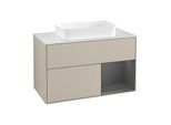Villeroy und Boch Finion Waschtischunterschrank F251GKHH 100x60,3cm, Abdeckplatte white matt, Regal rechts Anthracite matt, Sand Matt Lacquer