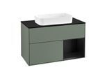 Villeroy und Boch Finion Waschtischunterschrank F252PDGM 100x60,3cm, Abdeckplatte black matt, Regal rechts Black matt lacquer, Olive Matt Lacquer