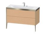 Duravit XViu Waschtisch-Unterschrank XV4712EB112P 120x48cm, 2 Schubkästen, 2 Hahnlöcher, champagner matt, Rahmen P, eiche gebürstet