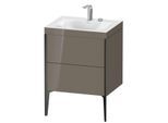 Duravit XViu Waschtisch-Unterschrank XV4709EB289C 60x48cm, 2 Auszüge, 2 Hahnlöcher, schwarz matt, Rahmen C, flannel grey hochglanz