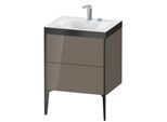 Duravit XViu Waschtisch-Unterschrank XV4709EB289P 60x48cm, 2 Auszüge, 2 Hahnlöcher, schwarz matt, Rahmen P, flannel grey hochglanz