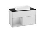Villeroy und Boch Finion Waschtischunterschrank G242GJMT 100cm, Abdeckplatte black matt, Emotion, Regal links Light grey matt, White matt lacquer