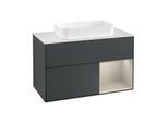 Villeroy und Boch Finion Waschtischunterschrank G251HHHG 100cm, Abdeckplatte white matt, Emotion, Regal rechts Sand Matt, Midnight Blue Matt Lacquer