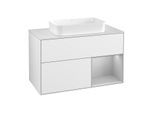 Villeroy und Boch Finion Waschtischunterschrank G251GJGF 100cm, Abdeckplatte white matt, Emotion, Regal rechts Light grey matt, Glossy white lacquer
