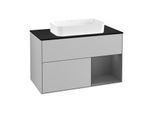 Villeroy und Boch Finion Waschtischunterschrank G252GKGJ 100cm, Abdeckplatte black matt, Emotion, Regal rechts Anthracite matt, Light grey matt