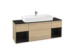 Villeroy und Boch Finion Waschtischunterschrank F212PHPC 160cm, Abdeckplatte black matt, Regale Glossy black lacquer, Oak Veneer