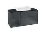 Villeroy und Boch Finion Waschtischunterschrank F292HGHG 120cm, Abdeckplatte black matt, Regal links Midnight Blue Matt Lacquer, Midnight Blue Matt Lacquer