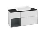 Villeroy und Boch Finion Waschtischunterschrank F292HGMT 120cm, Abdeckplatte black matt, Regal links Midnight Blue Matt Lacquer, White matt lacquer