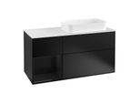 Villeroy und Boch Finion Waschtischunterschrank G271PHPD 120cm, Abdeckplatte white matt, Emotion, Regal links Glossy Black Lacquer, Black matt lacquer