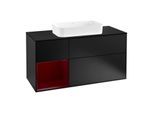 Villeroy und Boch Finion Waschtischunterschrank F292HBPD 120cm, Abdeckplatte black matt, Regal links Peony, Black matt lacquer