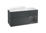 Villeroy und Boch Finion Waschtischunterschrank G281GKHG 120cm, Abdeckplatte white matt, Emotion, Regal rechts Anthracite matt, Midnight Blue Matt Lacquer