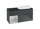 Villeroy und Boch Finion Waschtischunterschrank G272GJHG 120cm, Abdeckplatte black matt, Emotion, Regal links Light grey matt, Midnight Blue Matt Lacquer