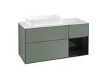 Villeroy und Boch Finion Waschtischunterschrank G281PHGM 120cm, Abdeckplatte white matt, Emotion, Regal rechts Glossy Black Lacquer, Olive Matt Lacquer