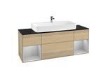 Villeroy und Boch Finion Waschtischunterschrank F212GJPC 160cm, Abdeckplatte black matt, Regale Light grey matt lacquer, Oak Veneer