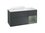 Villeroy und Boch Finion Waschtischunterschrank G281GMHG 120cm, Abdeckplatte white matt, Emotion, Regal rechts Olive Matt Lacquer, Midnight Blue Matt Lacquer