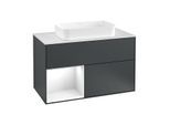 Villeroy und Boch Finion Waschtischunterschrank G241GFHG 100cm, Abdeckplatte white matt, Emotion, Regal links Glossy white lacquer, Midnight Blue Matt Lacquer