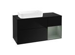 Villeroy und Boch Finion Waschtischunterschrank G282GMPH 120cm, Abdeckplatte black matt, Emotion, Regal rechts Olive Matt Lacquer, Glossy Black Lacquer