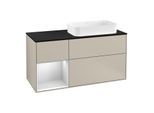 Villeroy und Boch Finion Waschtischunterschrank G272MTHH 120cm, Abdeckplatte black matt, Emotion, Regal links White matt lacquer, Sand Matt Lacquer