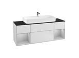 Villeroy und Boch Finion Waschtischunterschrank G212GJMT 160cm, Abdeckplatte black matt, Emotion, Regale Light grey matt lacquer, White matt lacquer