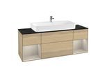 Villeroy und Boch Finion Waschtischunterschrank F212HHPC 160cm, Abdeckplatte black matt, Regale sand matt lacquer, Oak Veneer