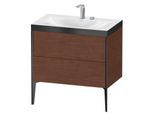 Duravit XViu Waschtisch-Unterschrank XV4710EB213P 80x48cm, 2 Auszüge, 2 Hahnlöcher, schwarz matt, Rahmen P, amerikanischer nussbaum