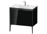 Duravit XViu Waschtisch-Unterschrank XV4710EB240P 80x48cm, 2 Auszüge, 2 Hahnlöcher, schwarz matt, Rahmen P, schwarz hochglanz