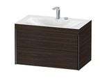 Duravit XViu Waschtisch-Unterschrank XV4615EB269C 80x48cm, 2 Schubkästen, 2 Hahnlöcher, schwarz matt, Rahmen C, nussbaum gebürstet