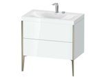 Duravit XViu Waschtisch-Unterschrank XV4710EB185C 80x48cm, 2 Auszüge, 2 Hahnlöcher, champagner matt, Rahmen C, weiß hochglanz
