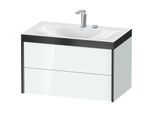 Duravit XViu Waschtisch-Unterschrank XV4615EB285P 80x48cm, 2 Schubkästen, 2 Hahnlöcher, schwarz matt, Rahmen P, weiß hochglanz