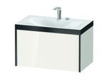 Duravit XViu Waschtisch-Unterschrank XV4610EB222P 80x48cm, 1 Auszug, 2 Hahnlöcher, schwarz matt, Rahmen P, weiß hochglanz