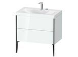 Duravit XViu Waschtisch-Unterschrank XV4710EB285C 80x48cm, 2 Auszüge, 2 Hahnlöcher, schwarz matt, Rahmen C, weiß hochglanz