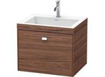 Duravit Brioso c-bonded Waschtisch mit Unterschrank 60 cm BR4600O1021 Waschtisch-Set, 1 Hahnloch, Nussbaum Dunkel, Griff Chrom