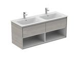 Ideal Standard Connect Air DoppelWaschtischunterschrank E0829PS 120x51,7x44cm, 2 Auszüge, Eiche grau Dekor/weiß matt