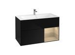 Villeroy und Boch Finion Waschtischunterschrank F040PCPH 99,6x59,1x49,8cm, Regal rechts Oak Veneer, Glossy Black Lacquer