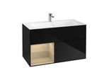 Villeroy und Boch Finion Waschtischunterschrank F030PCPH 99,6x59,1x49,8cm, Regal links Oak Veneer, Glossy Black Lacquer
