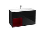 Villeroy und Boch Finion Waschtischunterschrank G030HBPH 99,6x59,1cm, Wandbeleuchtung, Regal links Peony, Glossy Black Lacquer