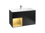 Villeroy und Boch Finion Waschtischunterschrank G030HFPD 99,6x59,1cm, Wandbeleuchtung, Regal links Gold matt, Black matt lacquer
